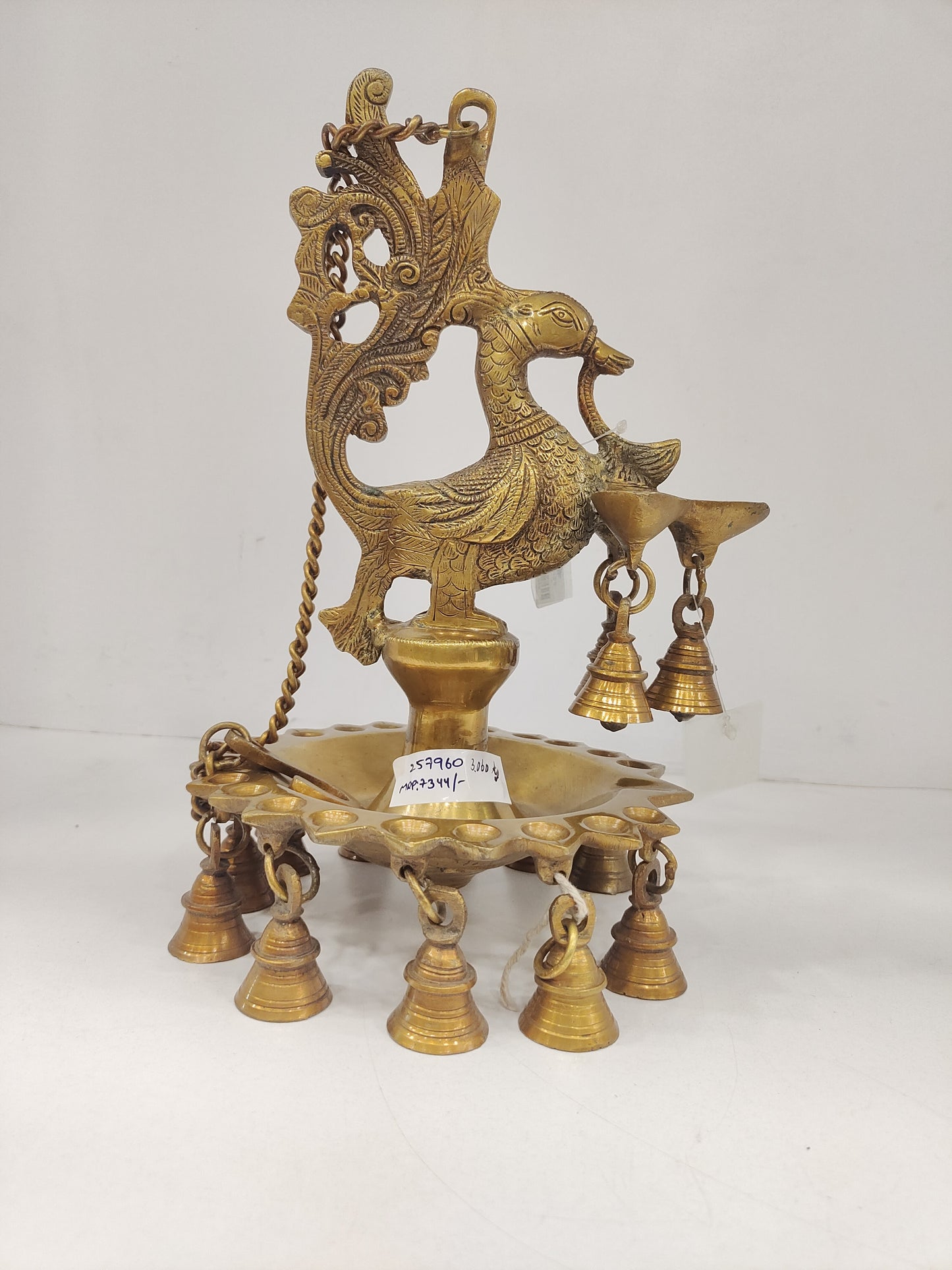 12 inch Brass Hanging peacock Diya