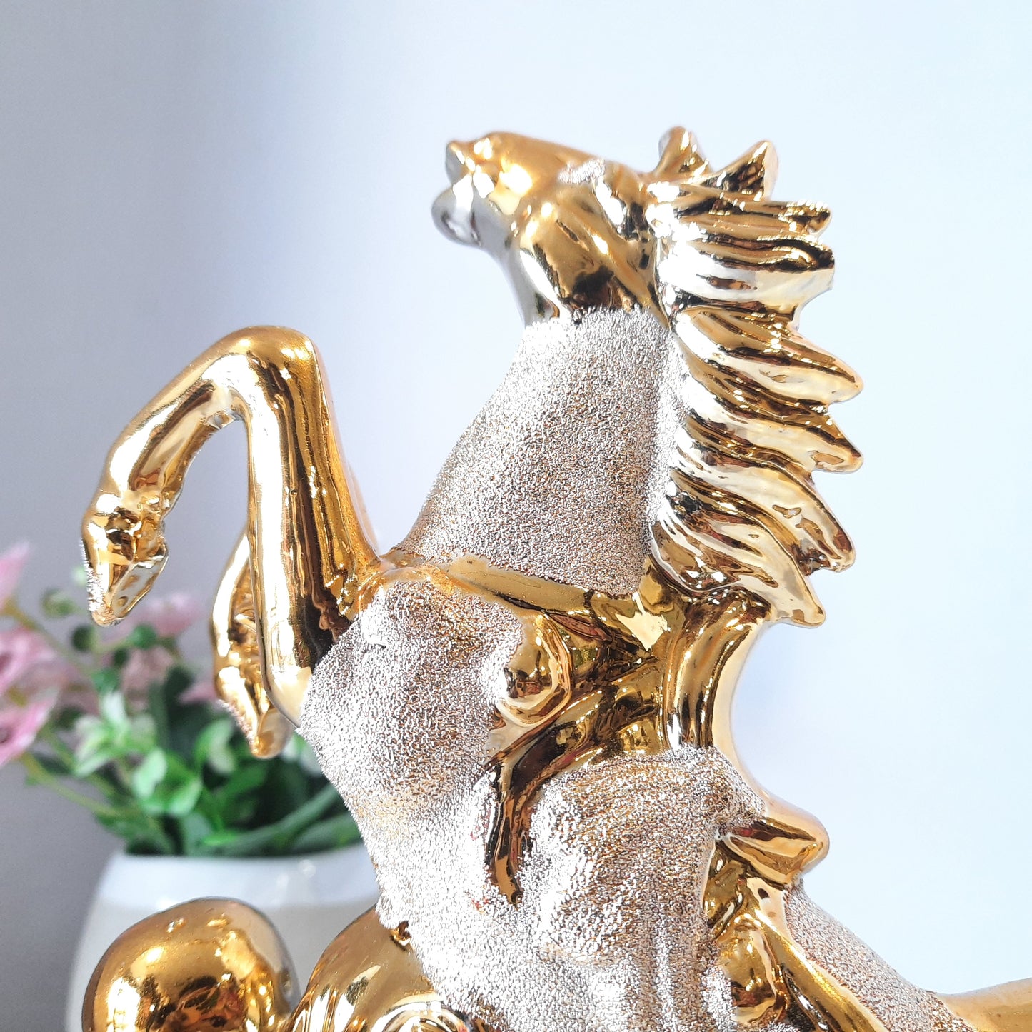 Horse golden ceramic showpiece