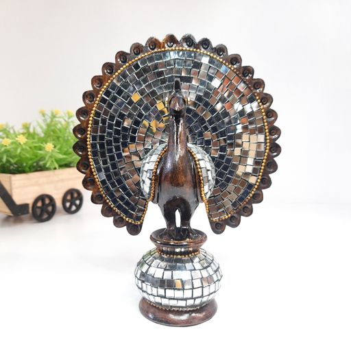 Wooden Peacock W/Mirror Work Oxod