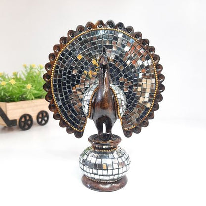 Wooden Peacock W/Mirror Work Oxod