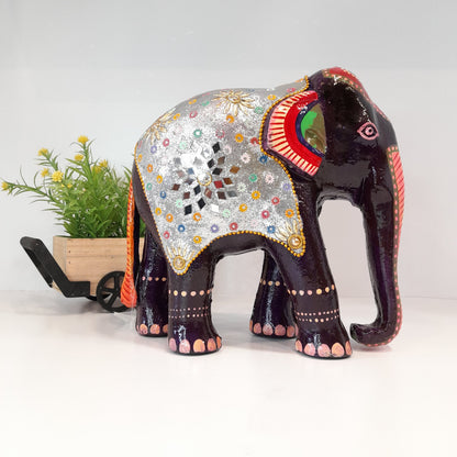 Resin Elephant W/Black Micro Beads With White Beads