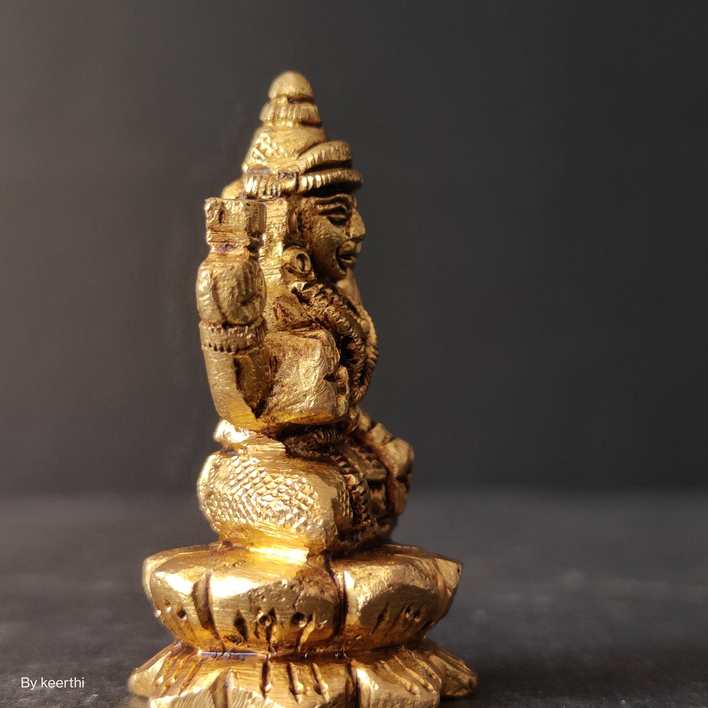 Brass Small Laxmi Ji Sitting on Kamal Flower Beautifull Base Carving Work Mahalaxmi Maa Devi Murti Home Statue Idol