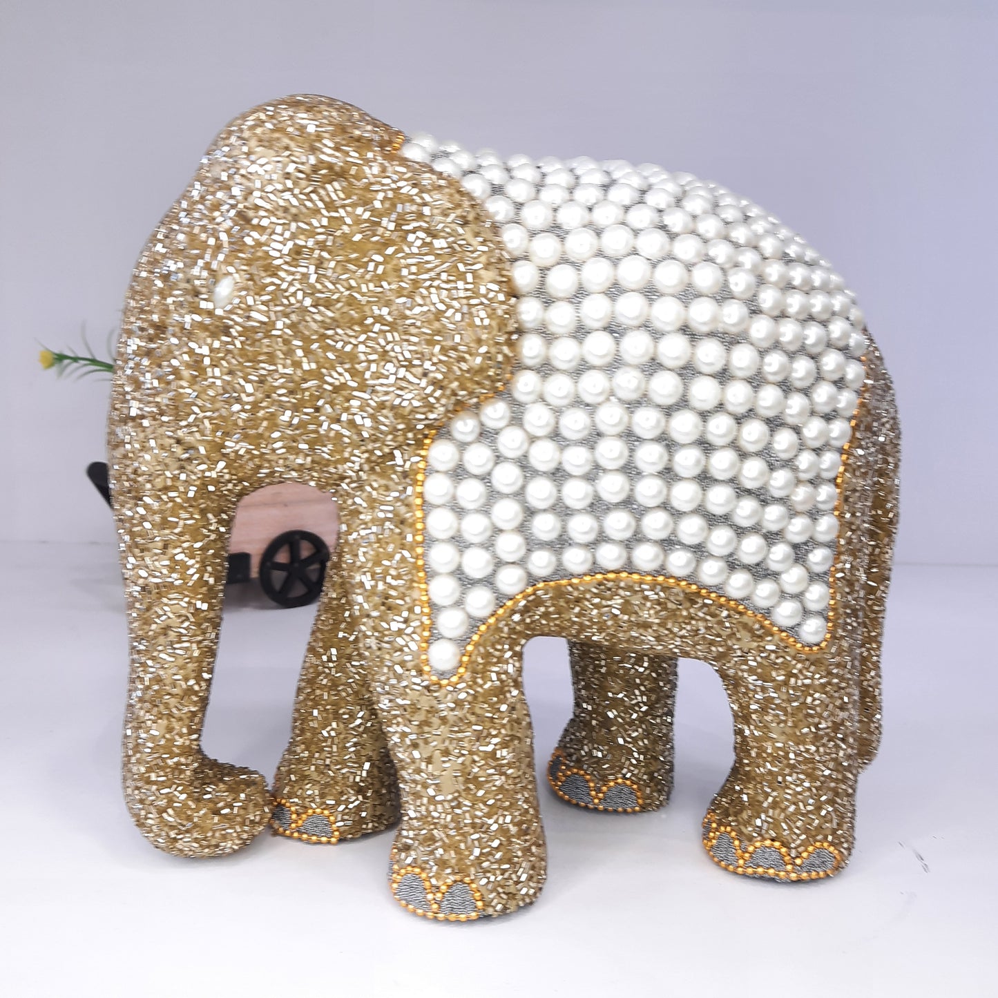 Resin Elephant W/Bugle & Pearl Beads