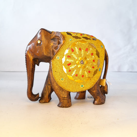 Wooden Elephant T.D G. Microbead And Brass Chip Texured