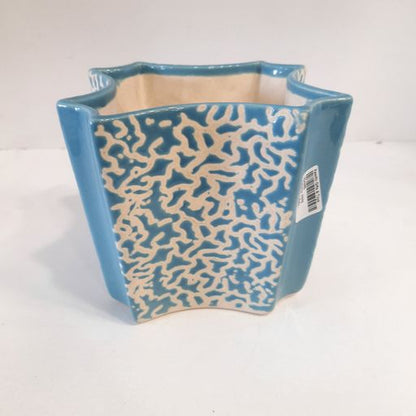 Blue Geometrical shaped Ceramic Pot Handmade Handpainted Ceramic Pot for Plants Without Plant for Indoor, Home, Garden Decor