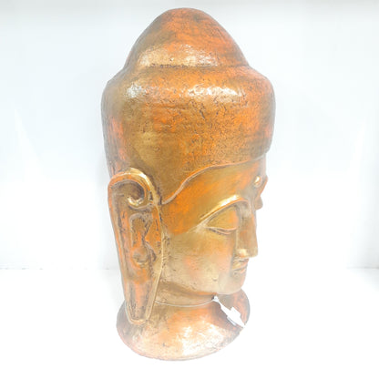 Paper Machie Gautam Buddha Head Wood Orange Golden Finish