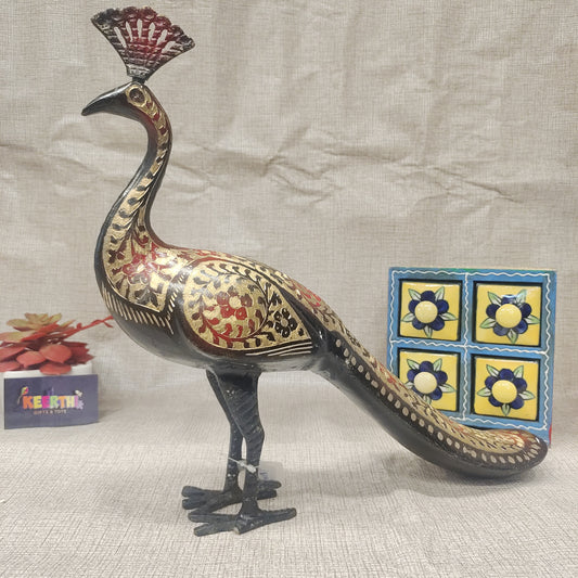 Brass antique peacock showpiece with meenakari work