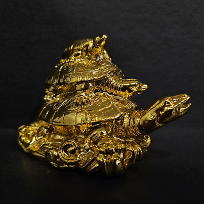 Pujari Vastu Feng Shui Triple Tortoise Turtle Family for Wealth Good Luck Protection and Long Life statue showpiece Figurine
