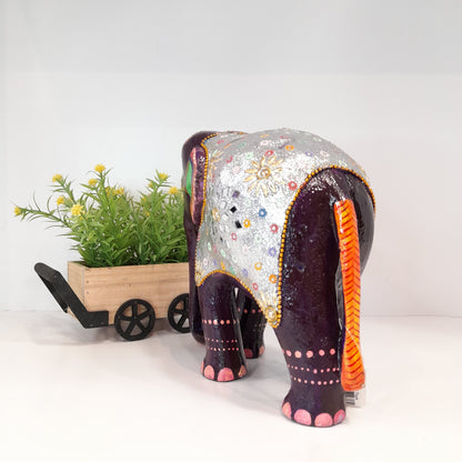 Resin Elephant W/Black Micro Beads With White Beads