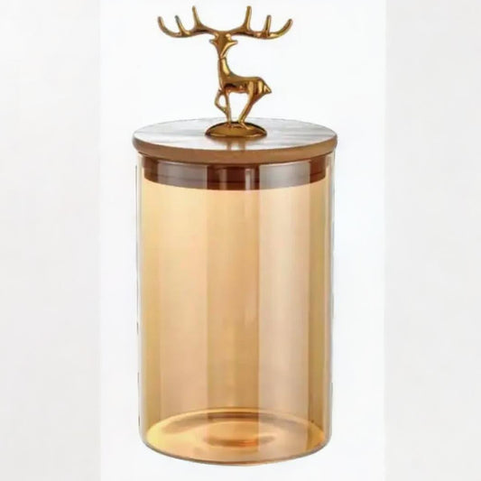 kitchen glass storage container airtight glass Jar sealed tank with metal elk deer top bamboo lid