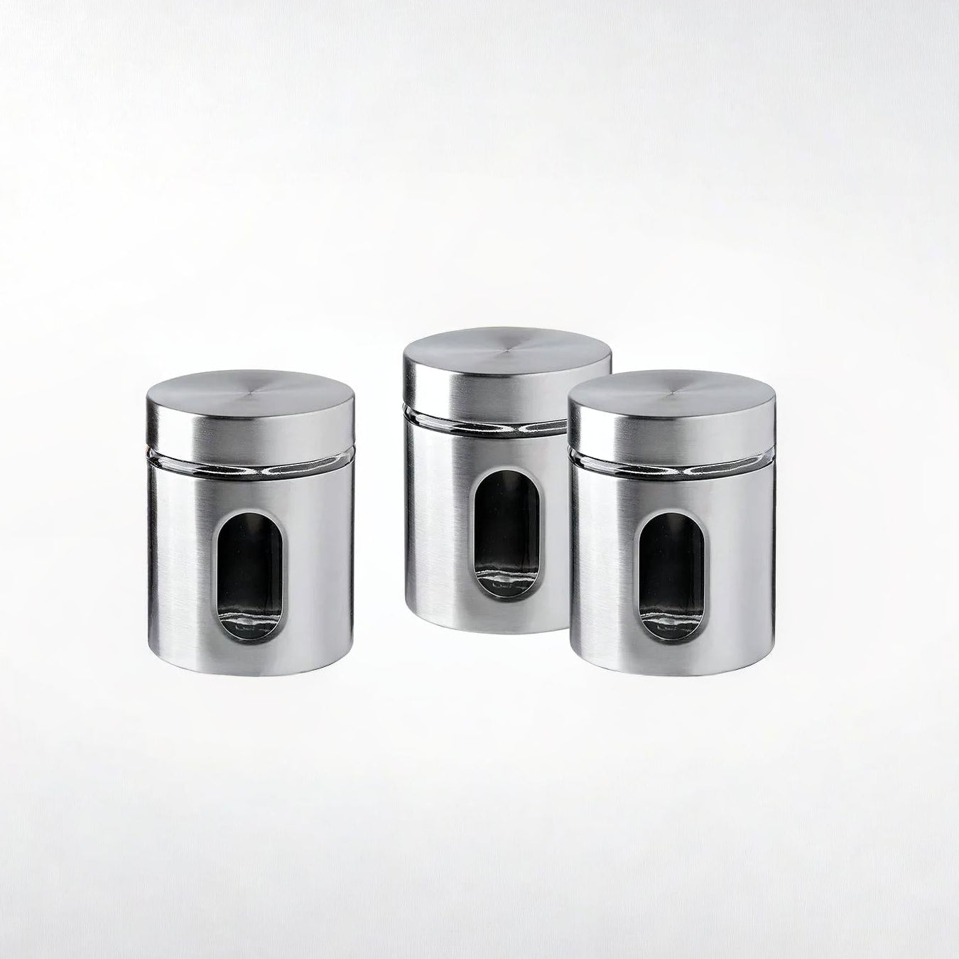Brushed Stainless Steel and Glass Canister with Window Set of 3 piece Storage Containers