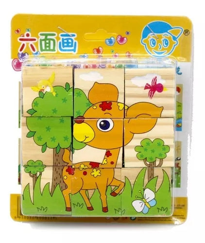 3D Jigsaw Puzzle Wooden Cube Block Sea Animals 6 Face 9 Pieces with Storage Tray Set For 3Years above age kids