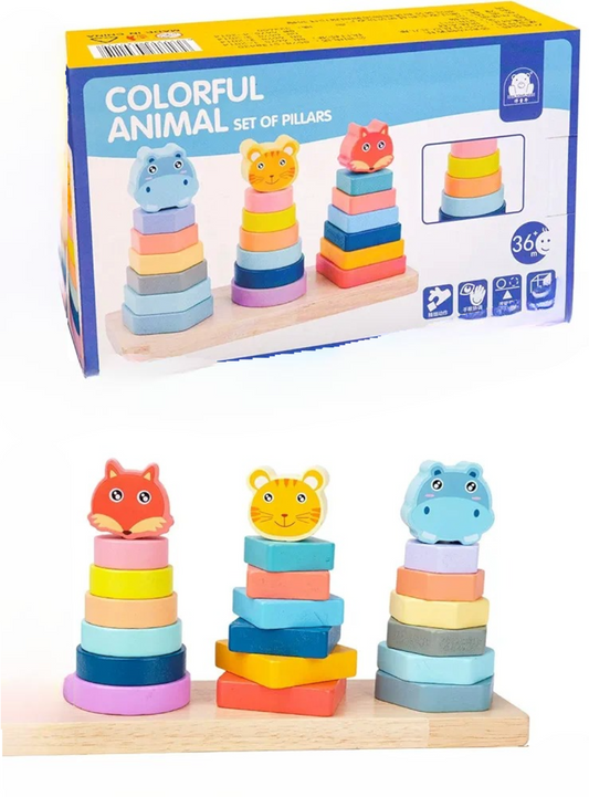 Colourful Animal Set Of Pillars Wooden Toys For Kids Montessori Toy For Girl Boys Birthday Gift for 1 to 3 Years Old Kids Wooden Toys Building Blocks For Kids Brain Development