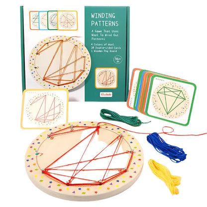 Thread Winding Patterns Board for Kids Fine Motor Skills Educational Winding Toys A game that uses wool to wind out patterns for 3 to 5 Year Old Preschool kids