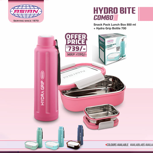 Hydro Bite Combo Snack pack Lunch Box(850 ml),Mini box(150 ml)+Hydra Grip Bottle(700),Lunch Box Set Combo, Back to School Rajahmundry , Airtight, Leakproof
