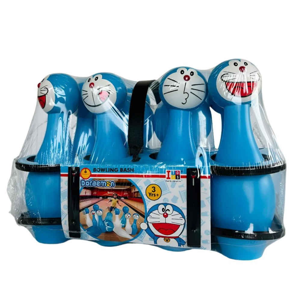 Doraemon Bowling Bash Bowling Pins Toy Game Set for Kids with 10 Pins and 1 Ball Indoor Outdoor Sports Game for Kids Educational Toy Birthday Gifts for Baby Kids Toddlers