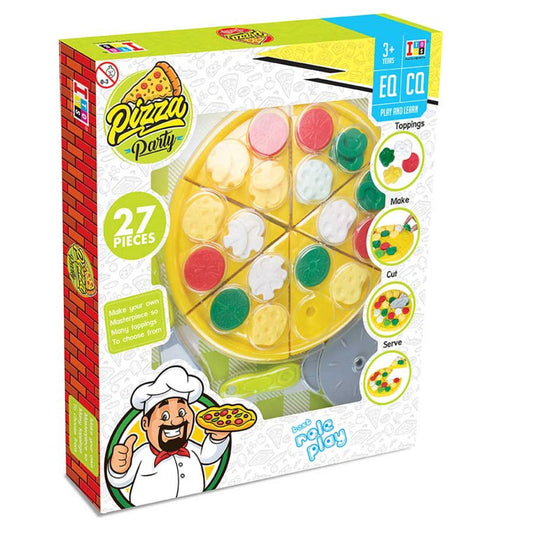 Round Pizza Party Fast Food Pretend Cooking and Cutting Play Set with Apron Toy for Kids