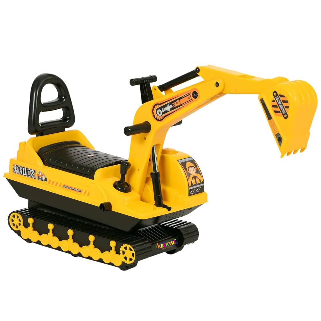 Yellow toy excavator on a white background