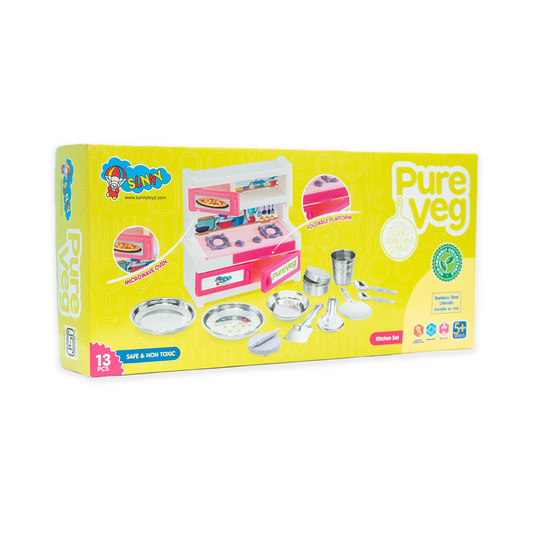 Pure Veg Kitchen Set Cute and high Quality Pure Stainless Steel Toy Kitchen Set for Girls Age 3 Years Plus no Sharp Edges