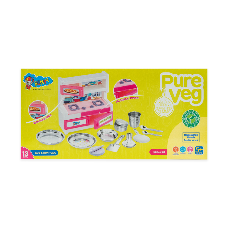 Pure Veg Kitchen Set Cute and high Quality Pure Stainless Steel Toy Kitchen Set for Girls Age 3 Years Plus no Sharp Edges