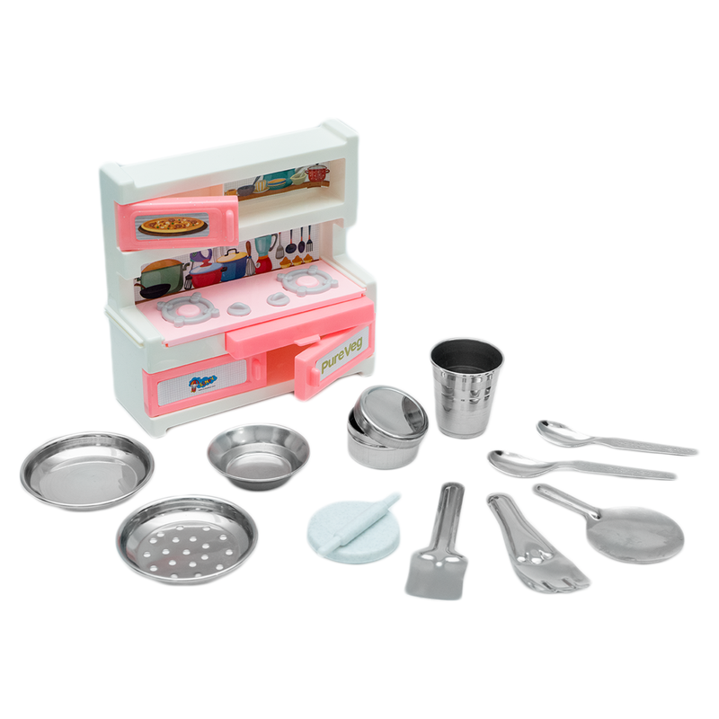 Pure Veg Kitchen Set Cute and high Quality Pure Stainless Steel Toy Kitchen Set for Girls Age 3 Years Plus no Sharp Edges