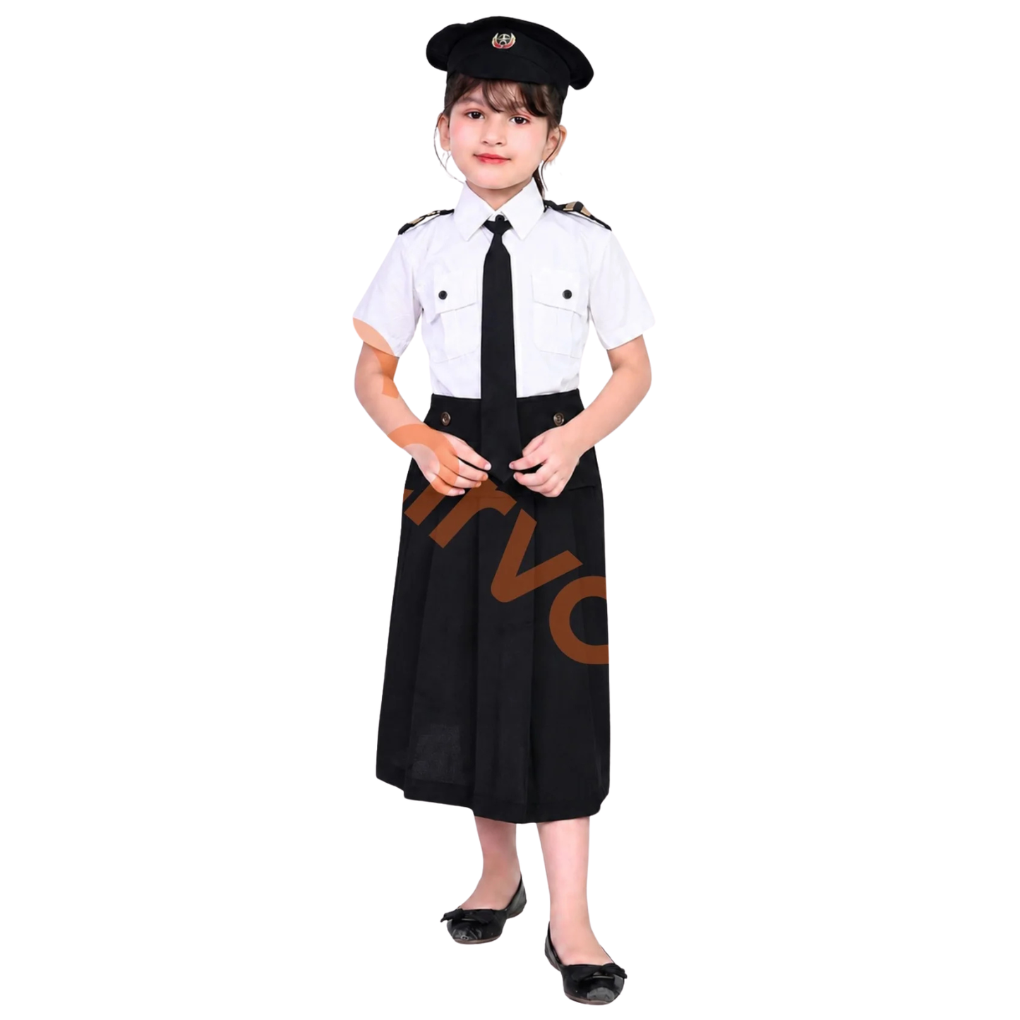 Pilot Costume full Set (Shirt, Skirt,Tie and Cap) For Girls