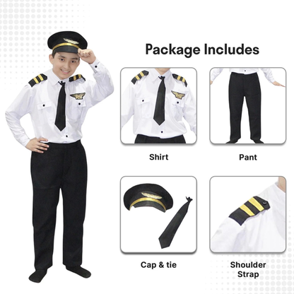Pilot Costume full Set for kids Shirt, Pant, Tie and Cap