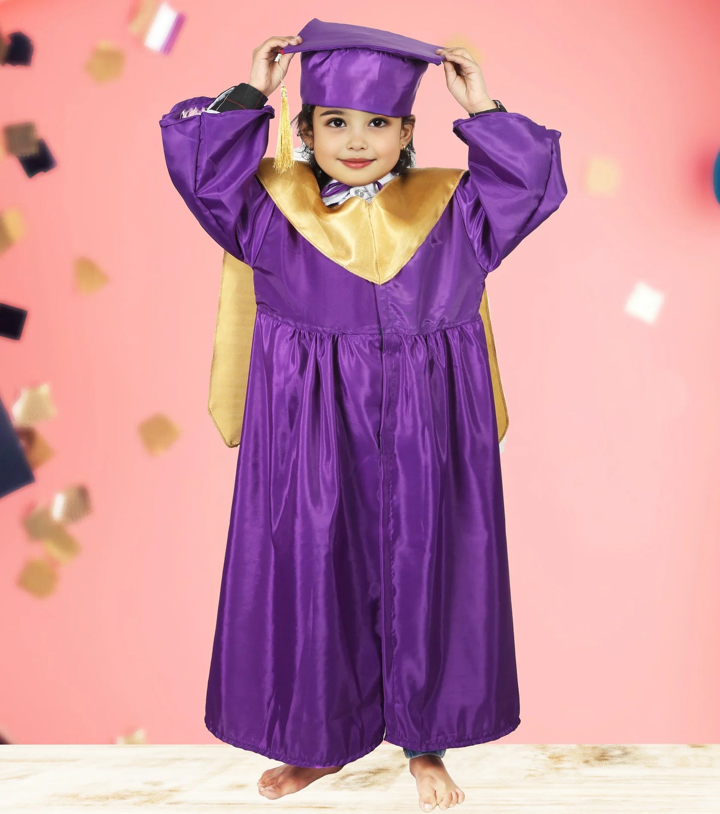 Graduation Purple Convocation Gown with Degree Cap & Golden Sashe For kids