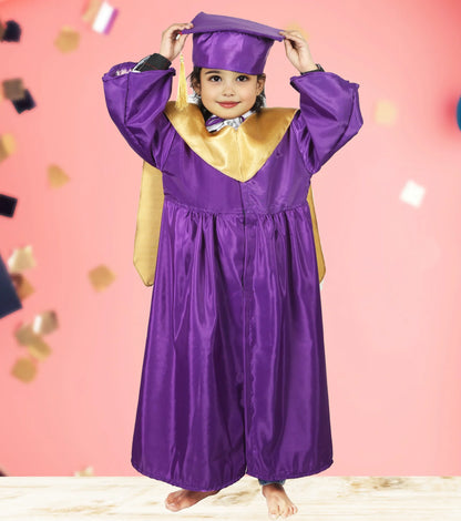 Graduation Purple Convocation Gown with Degree Cap & Golden Sashe For kids