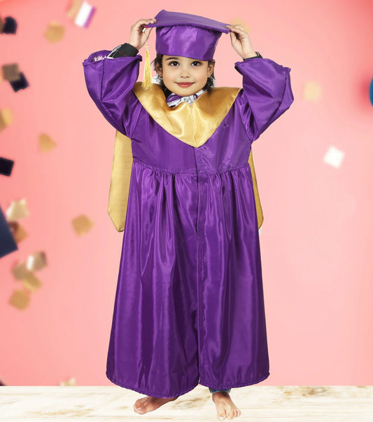 Graduation Purple Convocation Gown with Degree Cap & Golden Sashe For kids