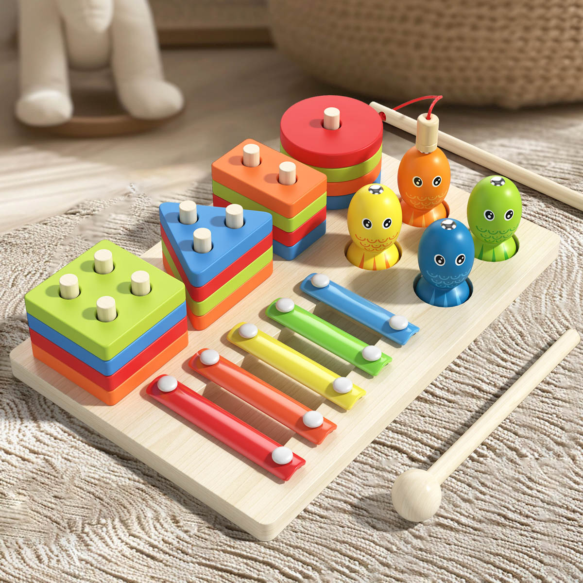 Montessori Wooden Toy Educational Toy for Toddlers with Learning Box Shape Puzzle Baby Toy For kids Learning and Brain Development