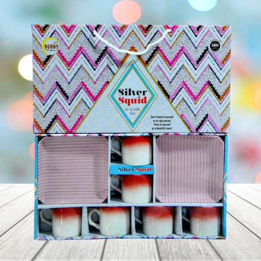 Sliver squid 6+2-Piece Tea & Snack Set with Platters for return gifting purpose