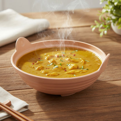 Ceramic bowl with handles on a white background