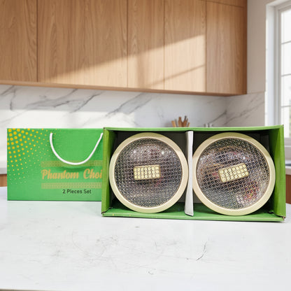 Two round metallic objects in a green box with 'Phantom Choi' branding on a white background.