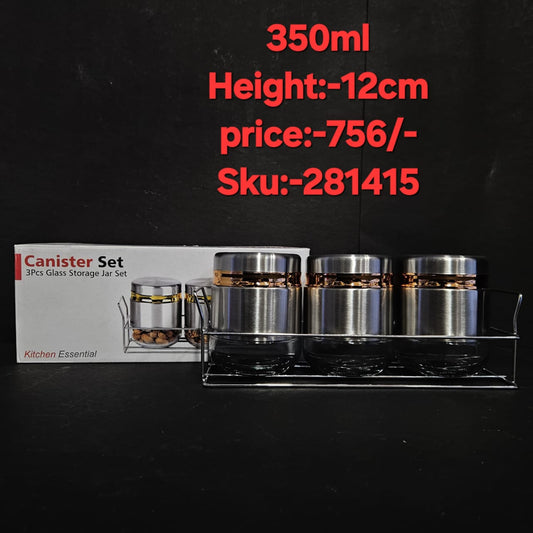 350ML Glass Food Storage Airtight tea coffee sugar containers for Kitchen Storage Container with Lid for tea coffee & Sugar, Dry Fruit jars, Storage Box, Set of 3