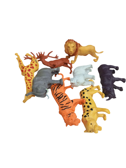 Zoo PARK JUNGLE ANIMALS" toys, which includes 8 plastic animal figurines. The set appears to contain a variety of jungle animals.