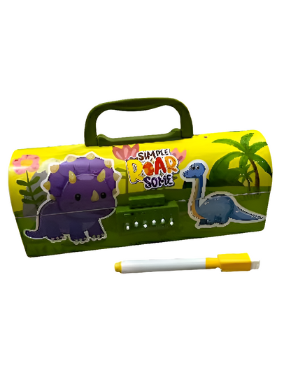 Dinosaur pencil Box Invite Multilayer Password Lock Pencil Box - Large Capacity Cartoon Print Pen Case for Girls & Boys | Stylish School Stationery Organizer for Kids.