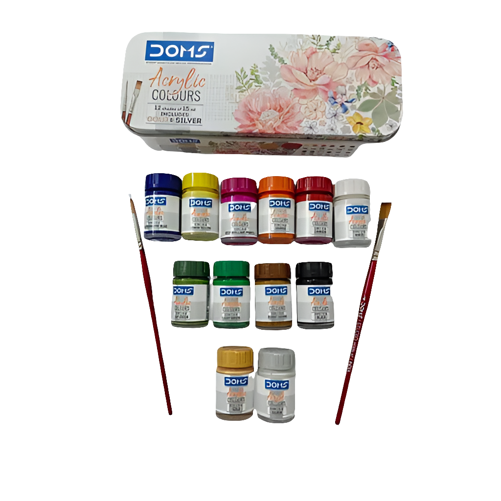 Doms Acrylic Colours.
Contains 12 shades gold and silver acrylic paint, with 15 ml per