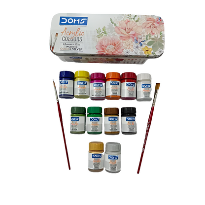 Doms Acrylic Colours.
Contains 12 shades gold and silver acrylic paint, with 15 ml per
