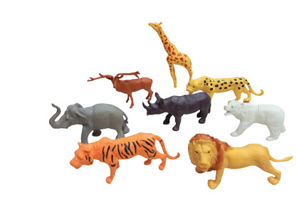 Zoo PARK JUNGLE ANIMALS" toys, which includes 8 plastic animal figurines. The set appears to contain a variety of jungle animals.