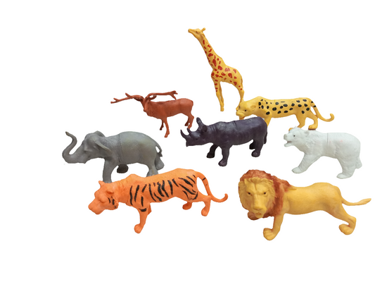 Zoo PARK JUNGLE ANIMALS" toys, which includes 8 plastic animal figurines. The set appears to contain a variety of jungle animals.