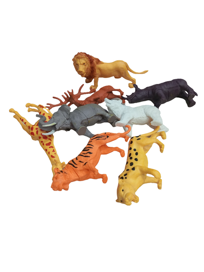 Zoo PARK JUNGLE ANIMALS" toys, which includes 8 plastic animal figurines. The set appears to contain a variety of jungle animals.