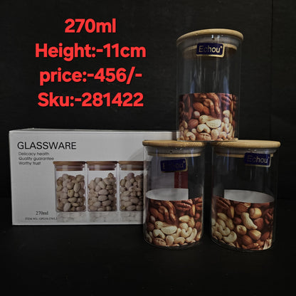230ML Square Borosilicate Glass Jars With Silcone Seal Airtight Bamboo Lids Tea Container Clear Kitchen Storage Jar Square Containers For Sugar Tea Storage Jar Set Of 3