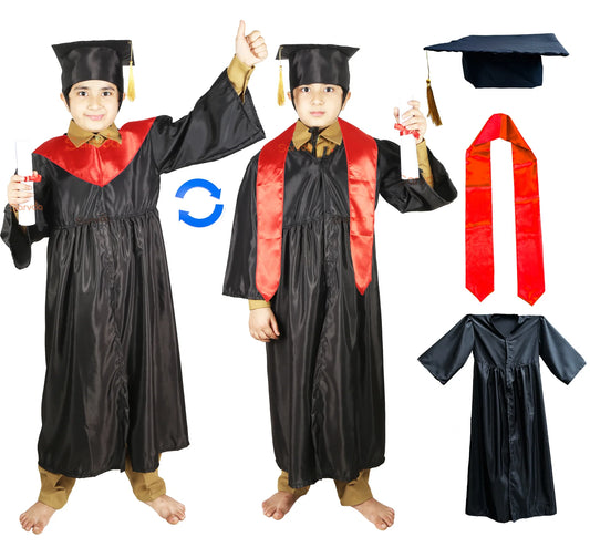 Convocation Black Gown with Degree Cap & Red Sashe Fancy Dress