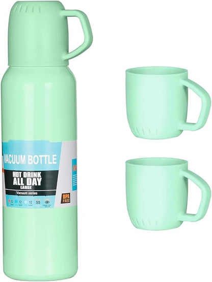 Vacuum Insulated Flask with Cup for Hot and Cold Drinks Reusable Thermal Flasks Insulated Leakproof for Travel Camping Hiking Women Gifts