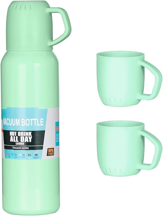 Vacuum Insulated Flask with Cup for Hot and Cold Drinks Reusable Thermal Flasks Insulated Leakproof for Travel Camping Hiking Women Gifts