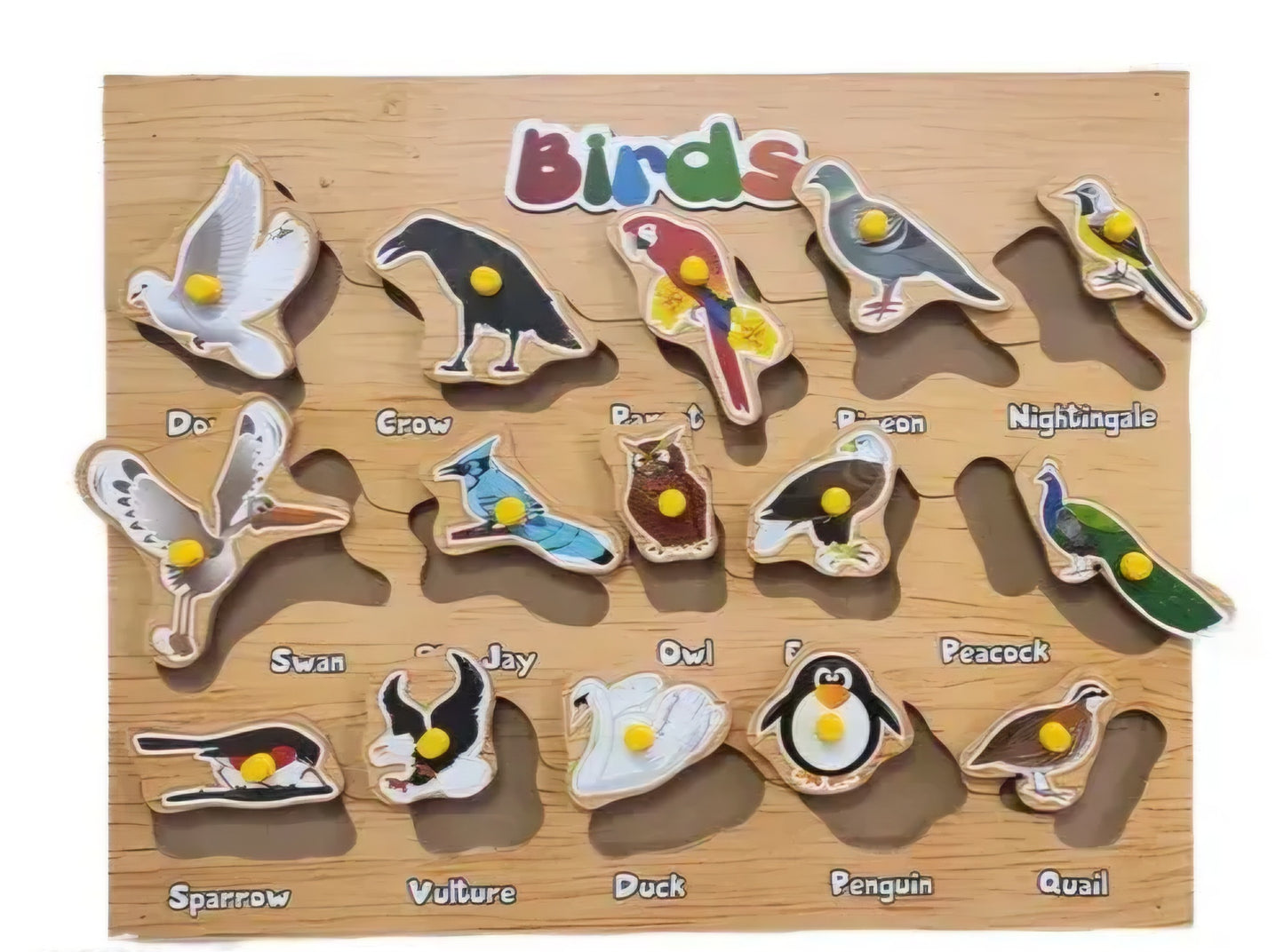 Wooden Educational Birds peg Puzzles Board For Kids Brain Development