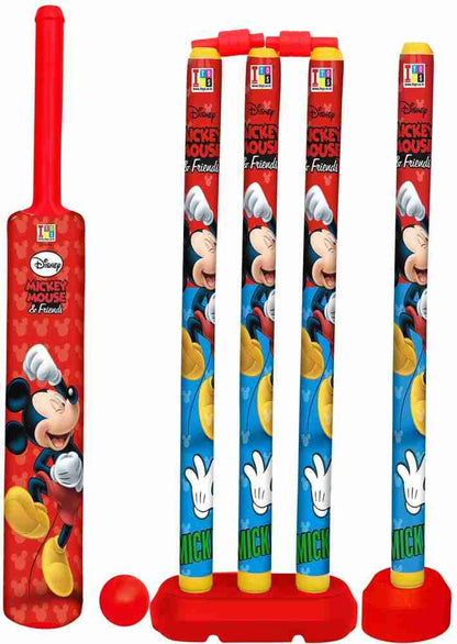 Cricket Combo Set of 1 Bat Ball and 3 Wickets Outdoor and Indoor Sports Game Toy for kids with Cartoon characters