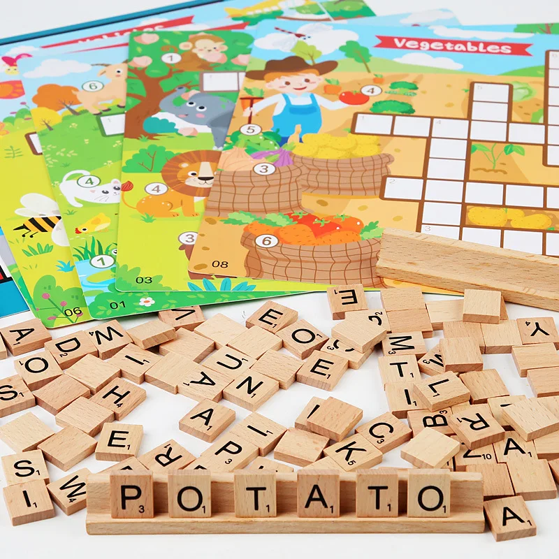 Wooden Crossword Puzzle Game For Preschooler Kids Learning And Brain Development