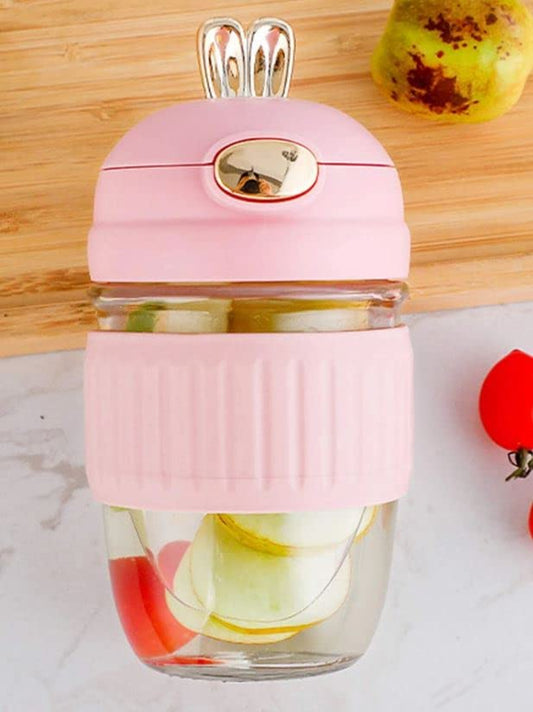 Glass Water Bottle, Cute Rabbit Shape Coffee Mug, Portable, Leak-Proof & Reusable Water Bottle, Milk Bottle with Lid